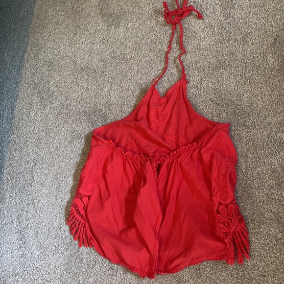 Urban Outfitters Red Embroidered Lace Halter Top - Picture 2 of 4